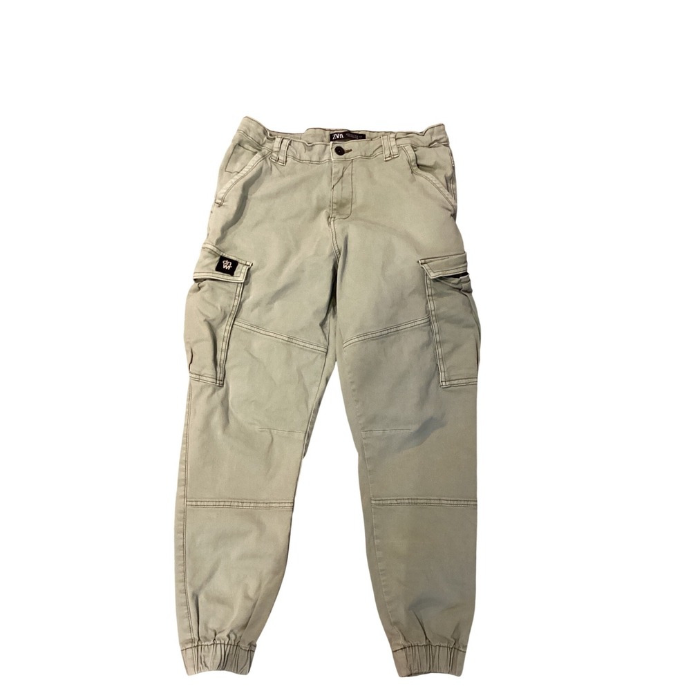 ZARA Women's Cargo Jogger Pants Khaki Utility Style‎ Drawstring Waist
